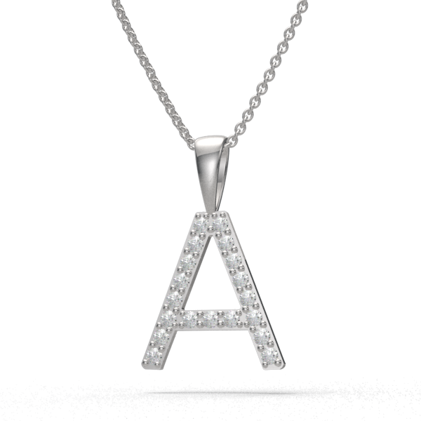 A - "BlueJwel's Classic 'A' Alphabet Pendant in 925 Sterling Silver with CZ Diamonds"