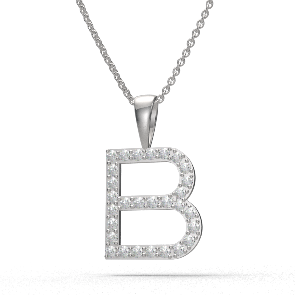 B - "BlueJwel's Classic 'B' Alphabet Pendant in 925 Sterling Silver with CZ Diamonds"