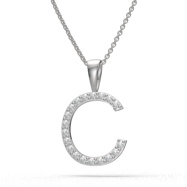 C - "BlueJwel's Classic 'C' Alphabet Pendant in 925 Sterling Silver with CZ Diamonds"