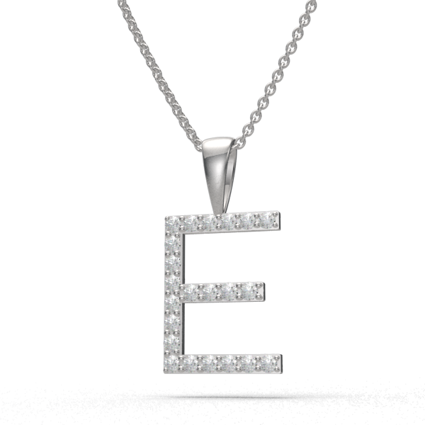 E - "BlueJwel's Classic 'E' Alphabet Pendant in 925 Sterling Silver with CZ Diamonds"