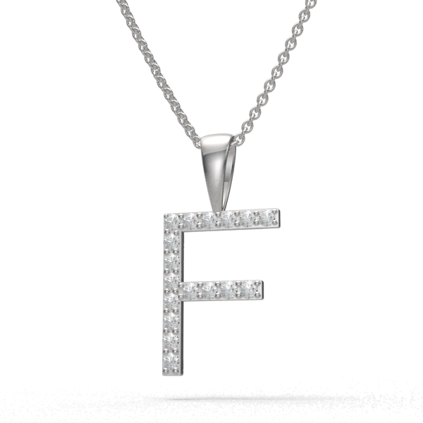 F - "BlueJwel's Classic 'F' Alphabet Pendant in 925 Sterling Silver with CZ Diamonds"