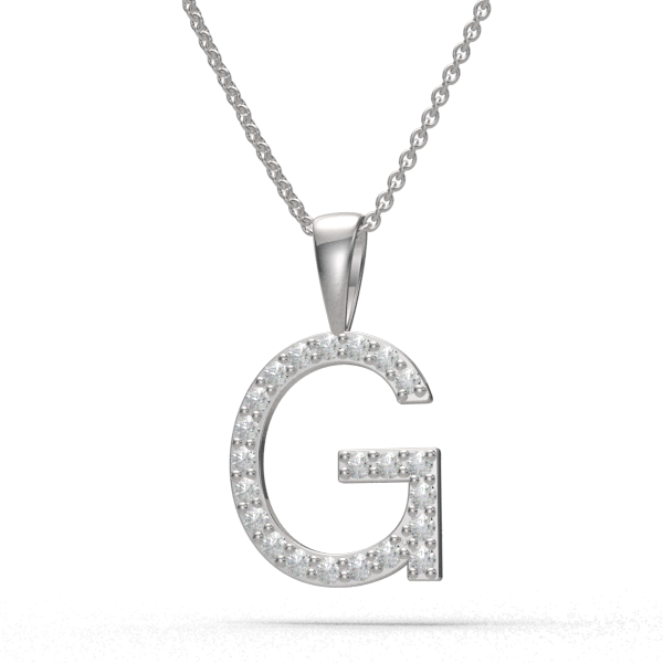 G - "BlueJwel's Classic 'G' Alphabet Pendant in 925 Sterling Silver with CZ Diamonds"