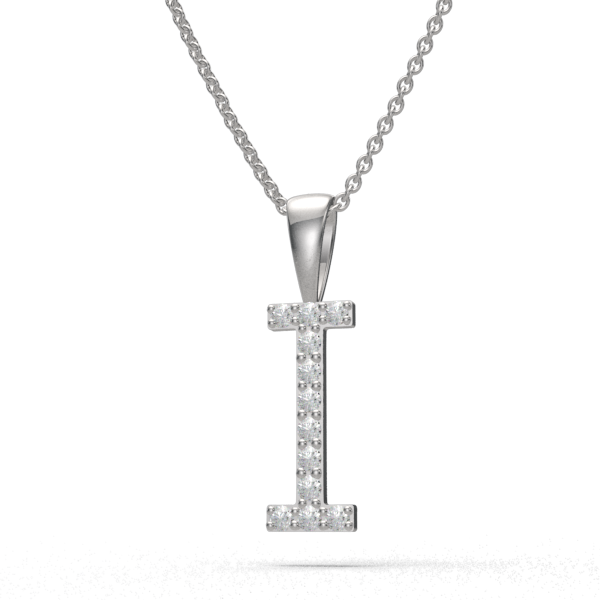 I - "BlueJwel's Classic 'I' Alphabet Pendant in 925 Sterling Silver with CZ Diamonds"