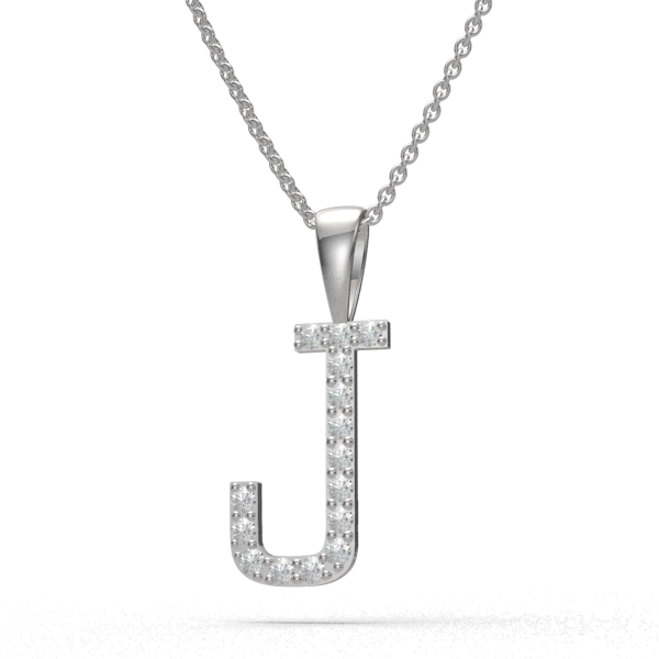 J - "BlueJwel's Classic 'J' Alphabet Pendant in 925 Sterling Silver with CZ Diamonds"