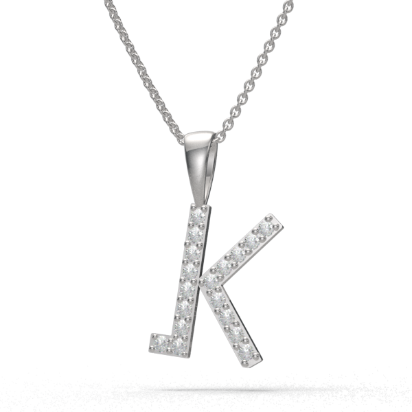 K - "BlueJwel's Classic 'K' Alphabet Pendant in 925 Sterling Silver with CZ Diamonds"