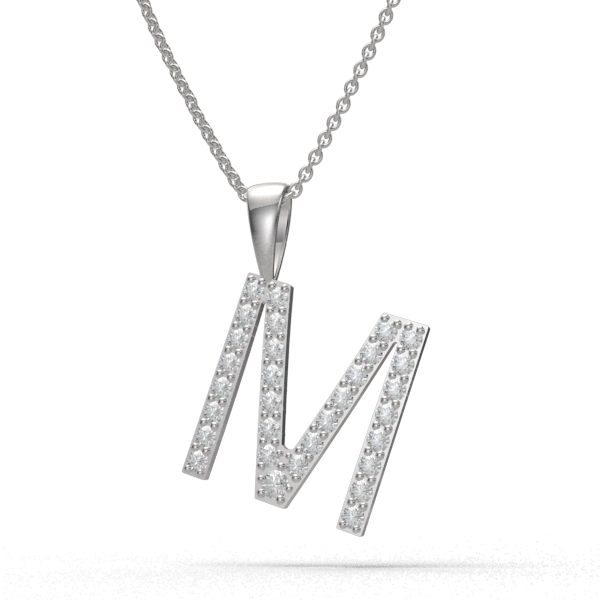 M - "BlueJwel's Classic 'M' Alphabet Pendant in 925 Sterling Silver with CZ Diamonds"