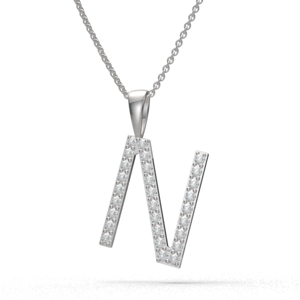 N - "BlueJwel's Classic 'N' Alphabet Pendant in 925 Sterling Silver with CZ Diamonds"