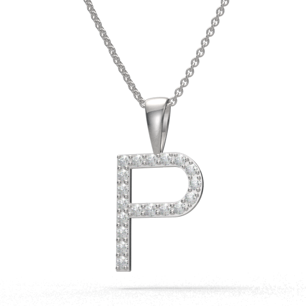 P - "BlueJwel's Classic 'P' Alphabet Pendant in 925 Sterling Silver with CZ Diamonds"