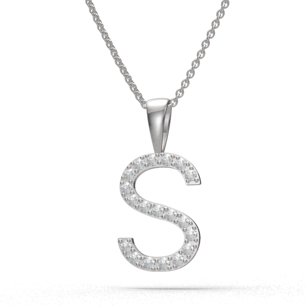 S - "BlueJwel's Classic 'S' Alphabet Pendant in 925 Sterling Silver with CZ Diamonds"