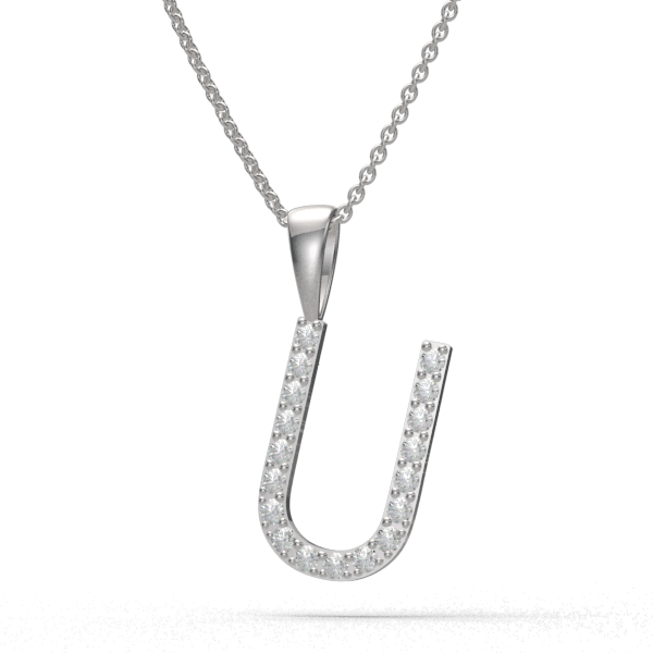 U - "BlueJwel's Classic 'U' Alphabet Pendant in 925 Sterling Silver with CZ Diamonds"