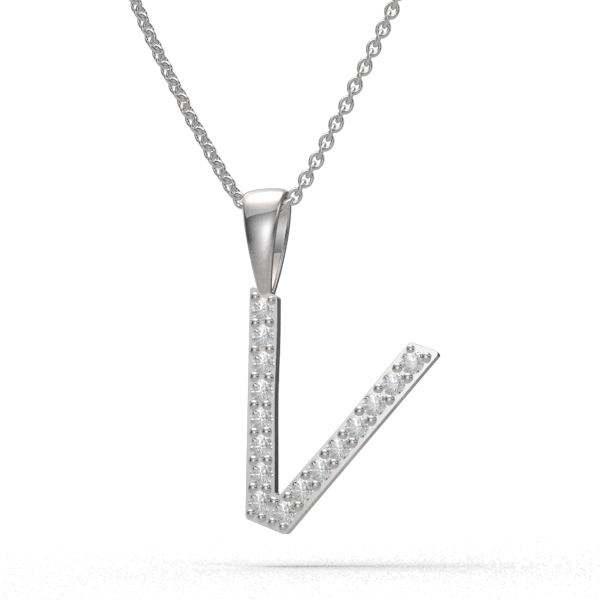 V - "BlueJwel's Classic 'V' Alphabet Pendant in 925 Sterling Silver with CZ Diamonds"