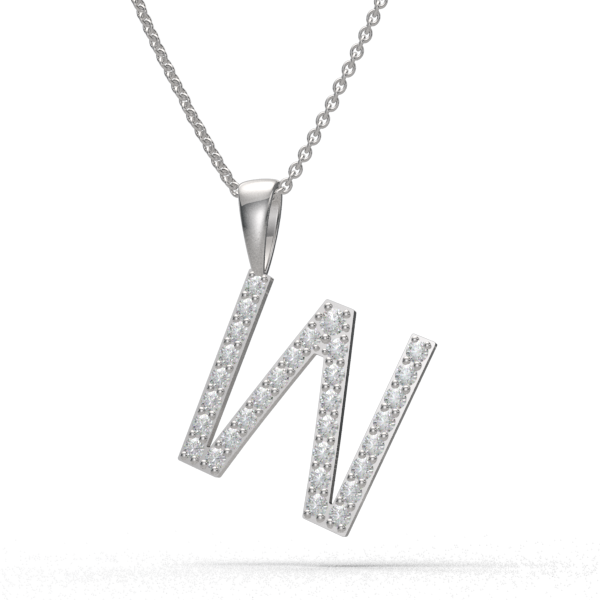 W - "BlueJwel's Classic 'W' Alphabet Pendant in 925 Sterling Silver with CZ Diamonds"