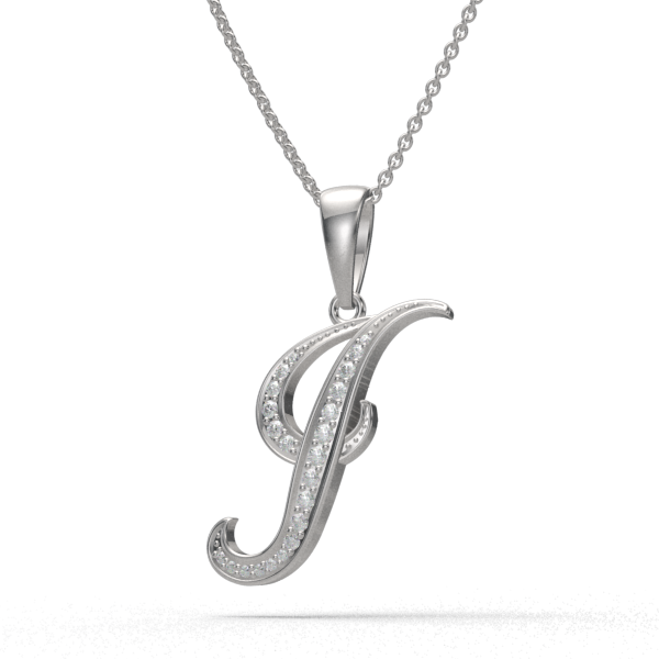 I - "BlueJwel's Italic 'I' Alphabet Pendant in 925 Sterling Silver with CZ Diamonds"