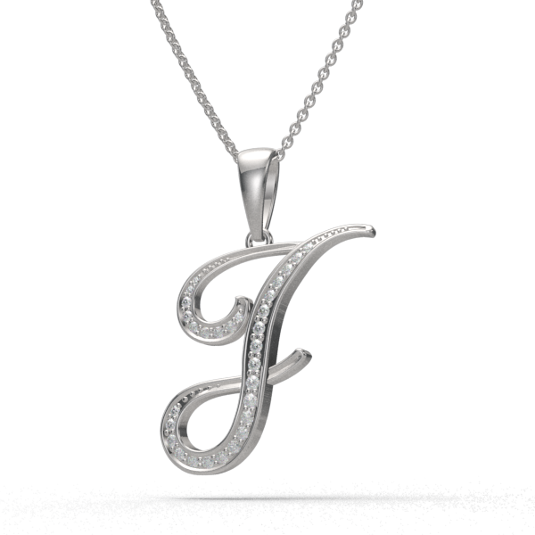 J - "BlueJwel's Italic 'J' Alphabet Pendant in 925 Sterling Silver with CZ Diamonds"