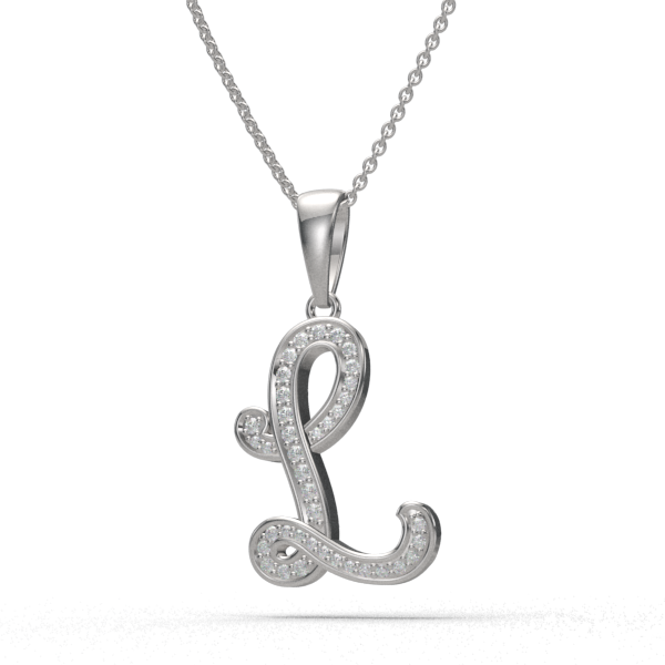 L - "BlueJwel's Italic 'L' Alphabet Pendant in 925 Sterling Silver with CZ Diamonds"