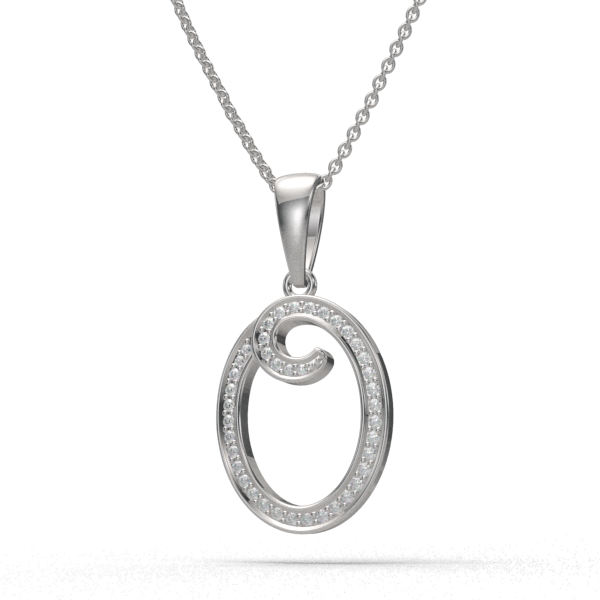 O - "BlueJwel's Italic 'O' Alphabet Pendant in 925 Sterling Silver with CZ Diamonds"