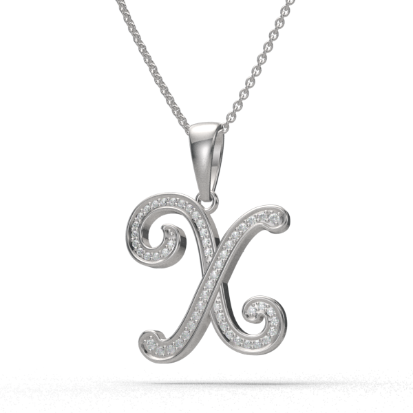 X - "BlueJwel's Italic 'X' Alphabet Pendant in 925 Sterling Silver with CZ Diamonds"