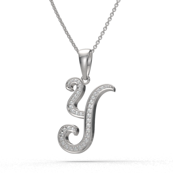 Y - "BlueJwel's Italic 'V' Alphabet Pendant in 925 Sterling Silver with CZ Diamonds"