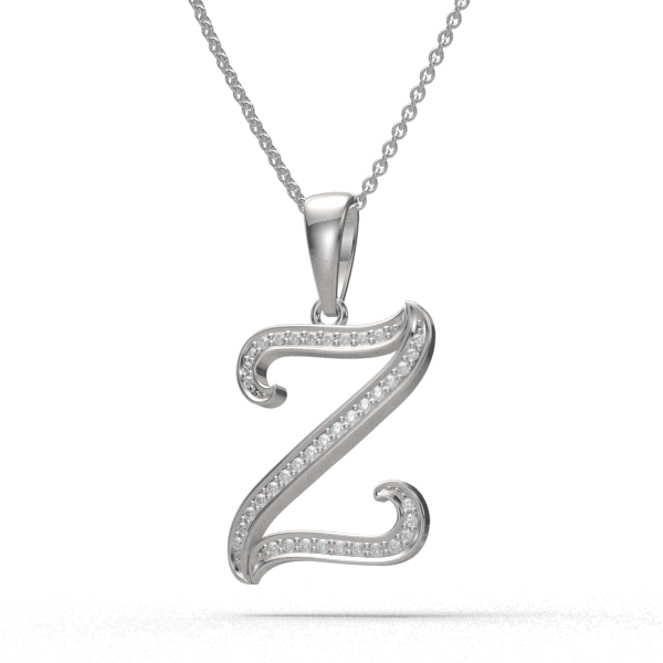 Z - "BlueJwel's Italic 'Z' Alphabet Pendant in 925 Sterling Silver with CZ Diamonds"