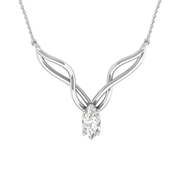 Marquise Solitaire CZ Diamond Pendant with Twisted Branch Design