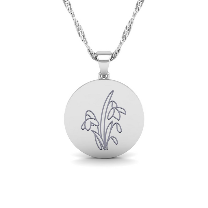 Super Lucky Silver Pendant with January Month and associated Birth Flower Snow Drop Engraving for Good Luck!