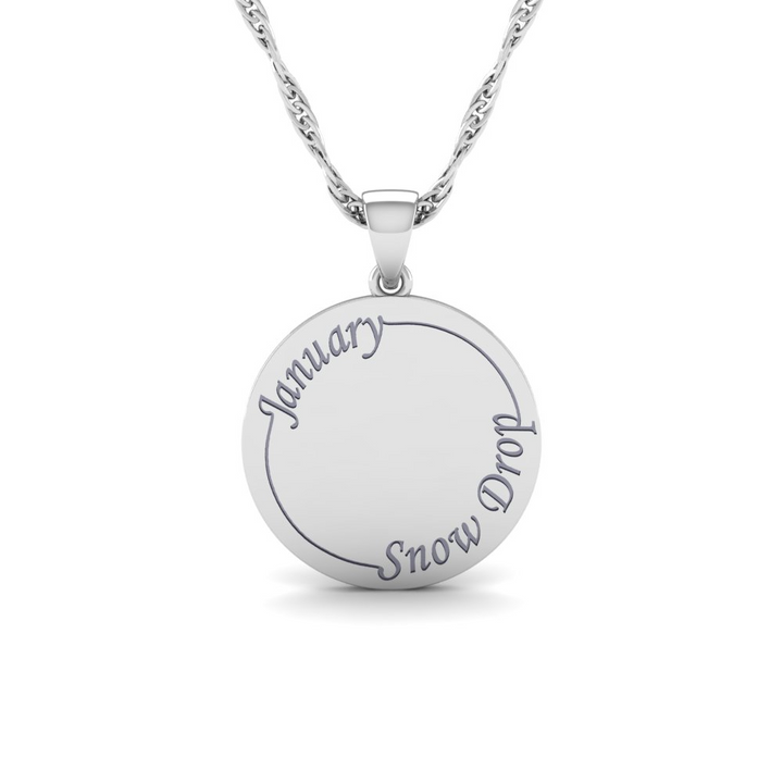 Super Lucky Silver Pendant with January Month and associated Birth Flower Snow Drop Engraving for Good Luck!