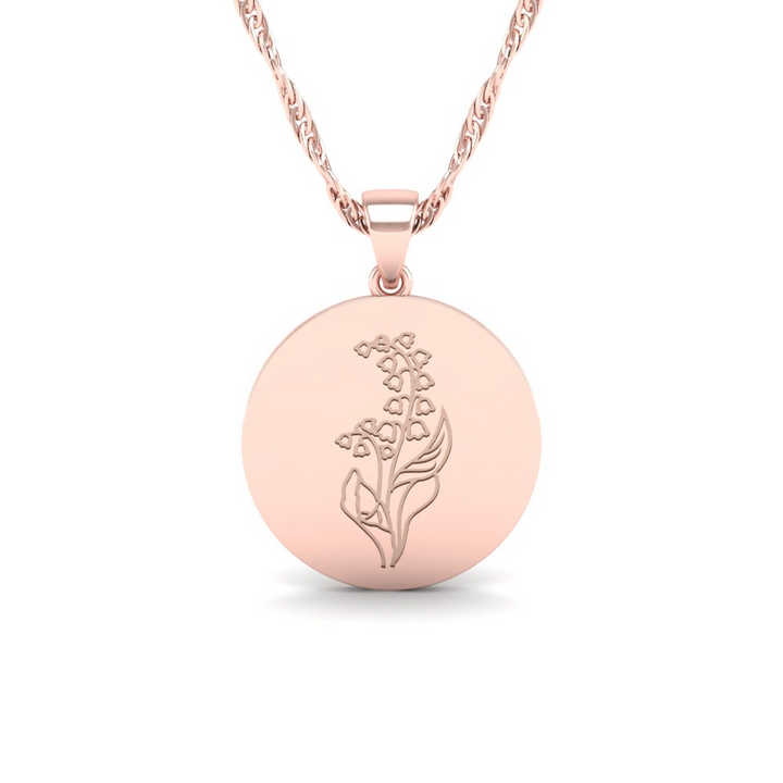 Super Lucky Silver Pendant with May Birth Flower Lily of the Valley Engraving for Good Luck!