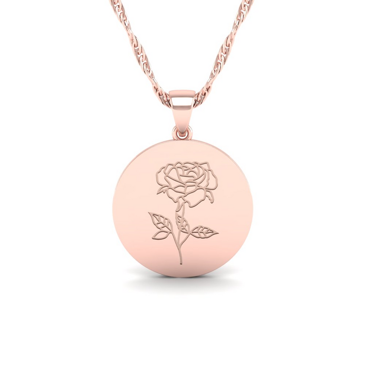 June - The Super Lucky Silver Pendant with June Birth Flower Rose Engraving for Good Luck!