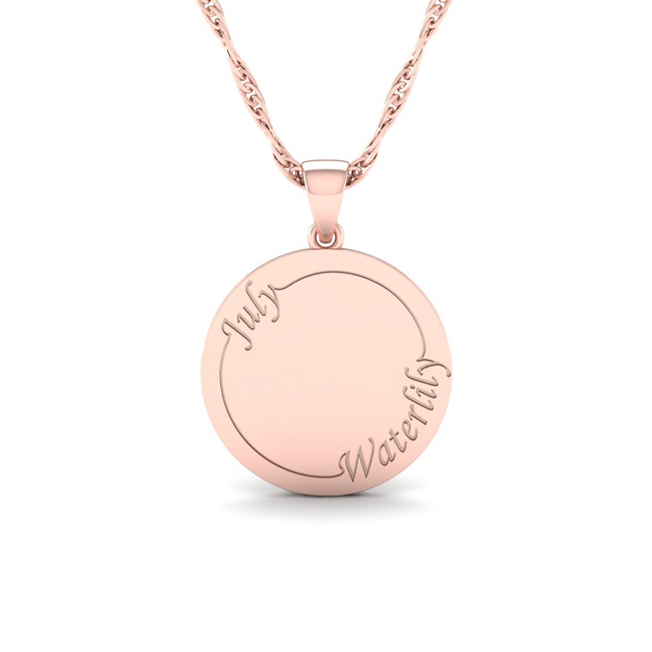 July - The Super Lucky Silver Pendant with July Birth Flower Water Lily Engraving for Good Luck!