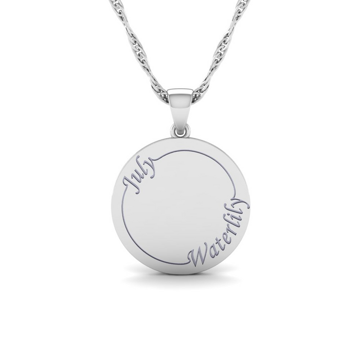 July - The Super Lucky Silver Pendant with July Birth Flower Water Lily Engraving for Good Luck!