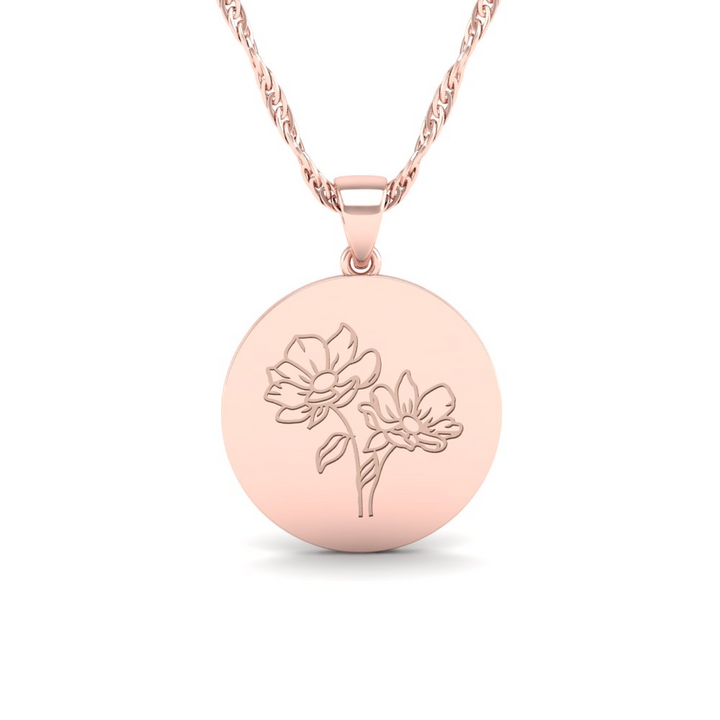 The Super Lucky Silver Pendant with August Birth Flower Poppy Engraving for Good Luck!