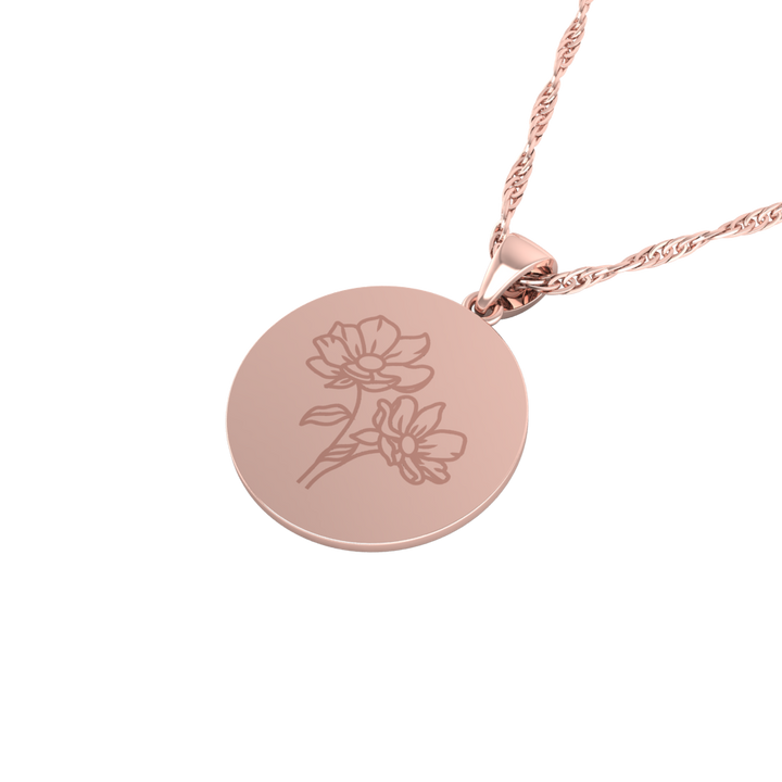 The Super Lucky Silver Pendant with August Birth Flower Poppy Engraving for Good Luck!