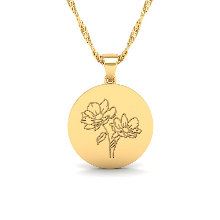 The Super Lucky Silver Pendant with August Birth Flower Poppy Engraving for Good Luck!