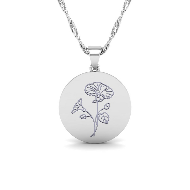 September - The Super Lucky Silver Pendant with September Birth Flower Morning Glory Engraving for Good Luck!