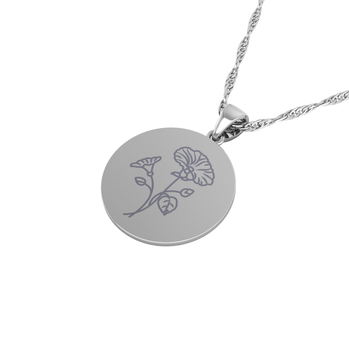 September - The Super Lucky Silver Pendant with September Birth Flower Morning Glory Engraving for Good Luck!