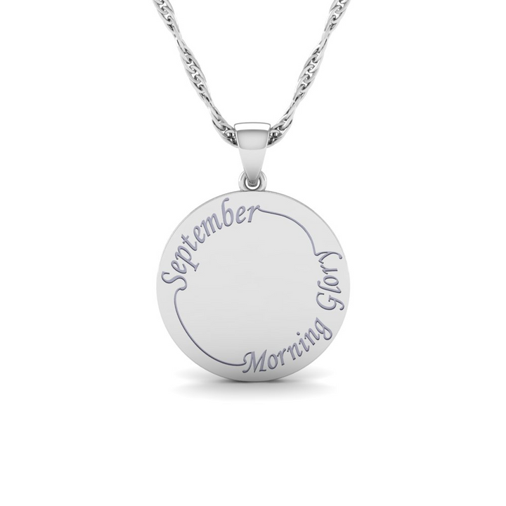 September - The Super Lucky Silver Pendant with September Birth Flower Morning Glory Engraving for Good Luck!