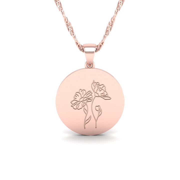 October - The Super Lucky Silver Pendant with October Birth Flower Cosmos Engraving for Good Luck!