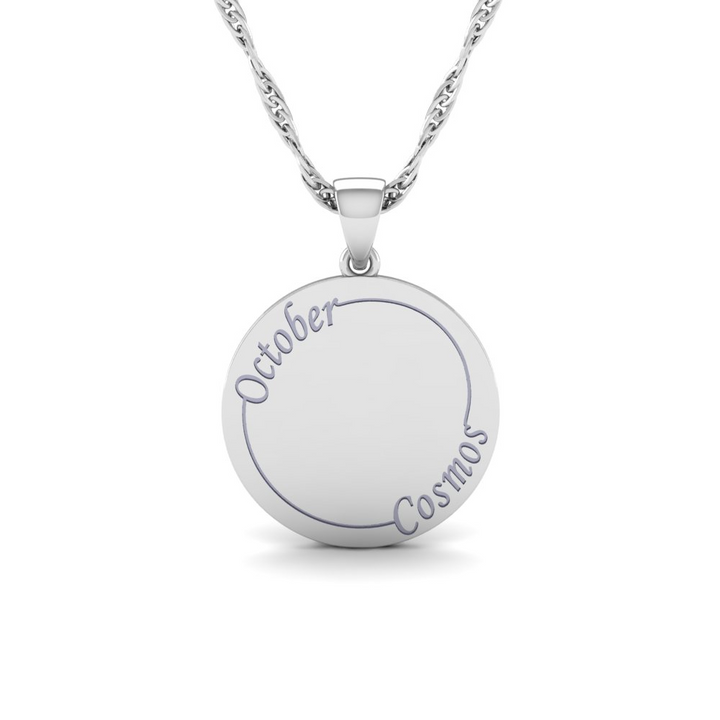 October - The Super Lucky Silver Pendant with October Birth Flower Cosmos Engraving for Good Luck!