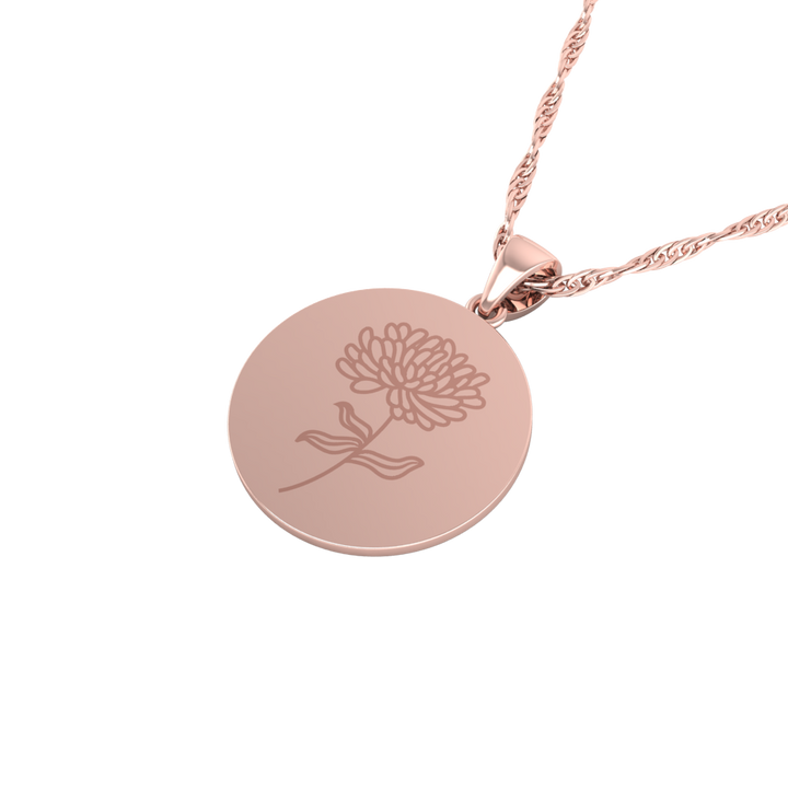 The Super Lucky Silver Pendant with November Birth Flower Chrysanthemum Engraving for Good Luck!