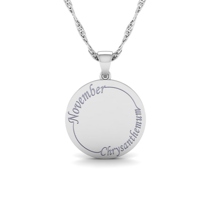 The Super Lucky Silver Pendant with November Birth Flower Chrysanthemum Engraving for Good Luck!