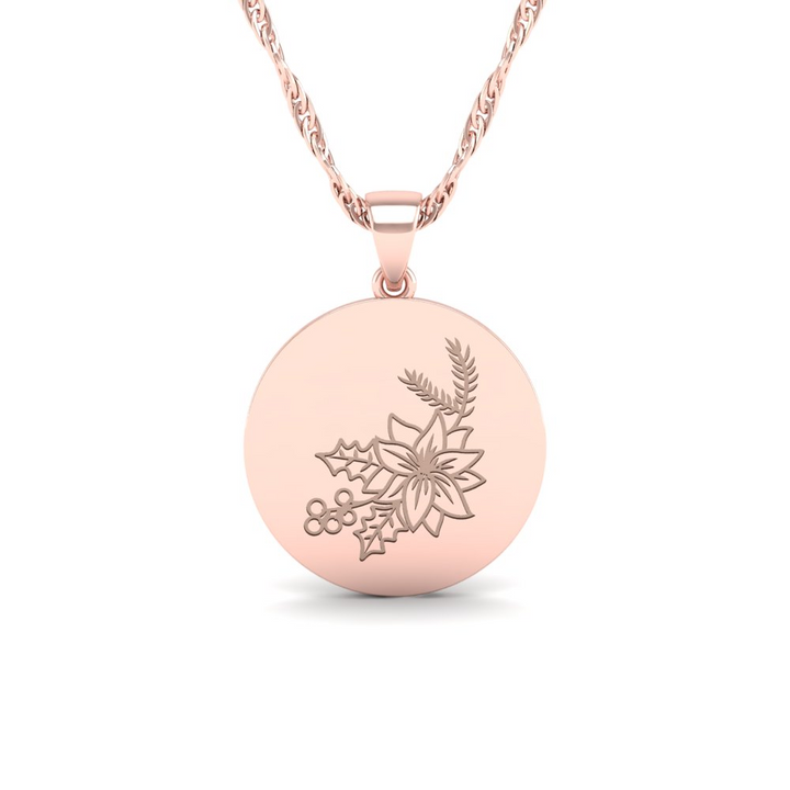 December - The Super Lucky Silver Pendant with December Birth Flower Holly Engraving for Good Luck!