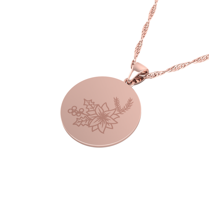 December - The Super Lucky Silver Pendant with December Birth Flower Holly Engraving for Good Luck!