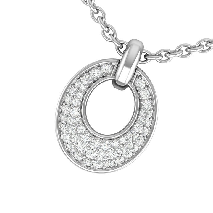 Oval Shape Pendant in Sterling Silver with CZ Diamonds