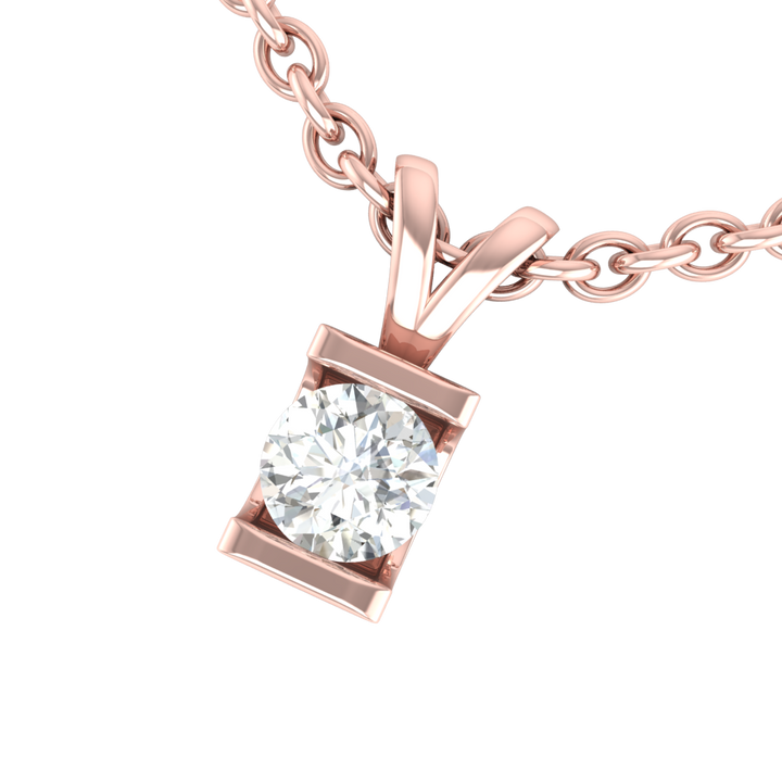 Round Solitaire CZ Diamond Pendant with Unique 'C' Setting in Sterling Silver