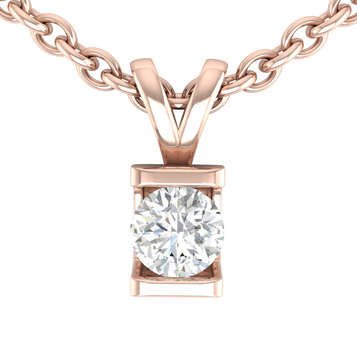 Round Solitaire CZ Diamond Pendant with Unique 'C' Setting in Sterling Silver