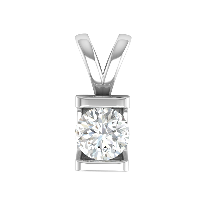 Round Solitaire CZ Diamond Pendant with Unique 'C' Setting in Sterling Silver