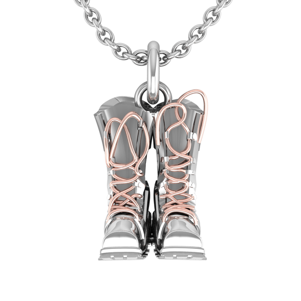 Sterling Silver Pair of Boots Pendant with Pink Ribbon