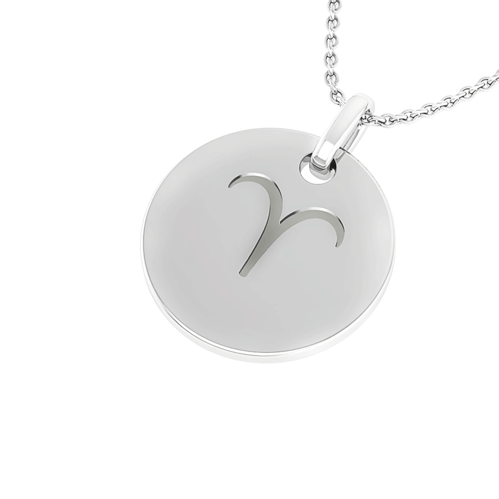 Aries (March 21 - April 19) "BlueJwel's Round Engraved Aries Pendant in 925 Sterling Silver"