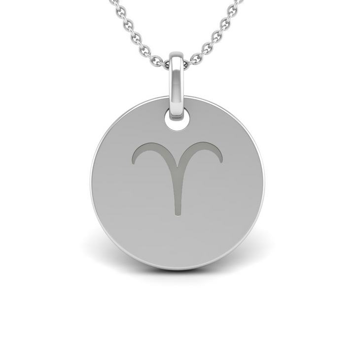 Aries (March 21 - April 19) "BlueJwel's Round Engraved Aries Pendant in 925 Sterling Silver"