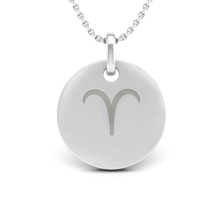 Aries (March 21 - April 19) "BlueJwel's Round Engraved Aries Pendant in 925 Sterling Silver"